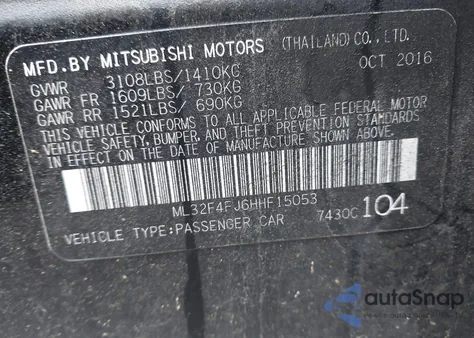 2017 Mitsubishi Mirage G4 Se z USA, uszkodzony, nr VIN ML32F4FJ6HHF15053